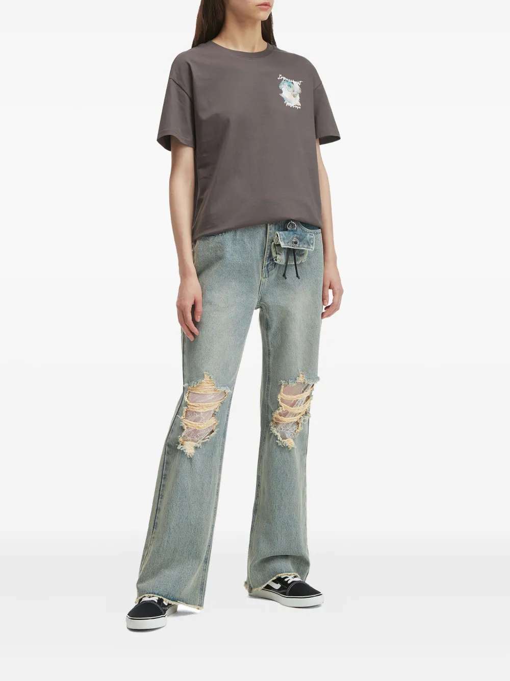 Musium Div. lace-insert frayed jeans - Blauw
