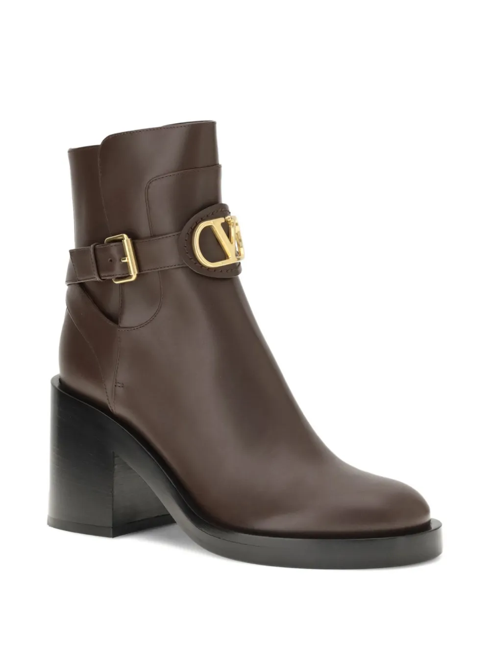 Valentino Garavani 90mm V-logo Buckled Ankle Boots In Brown