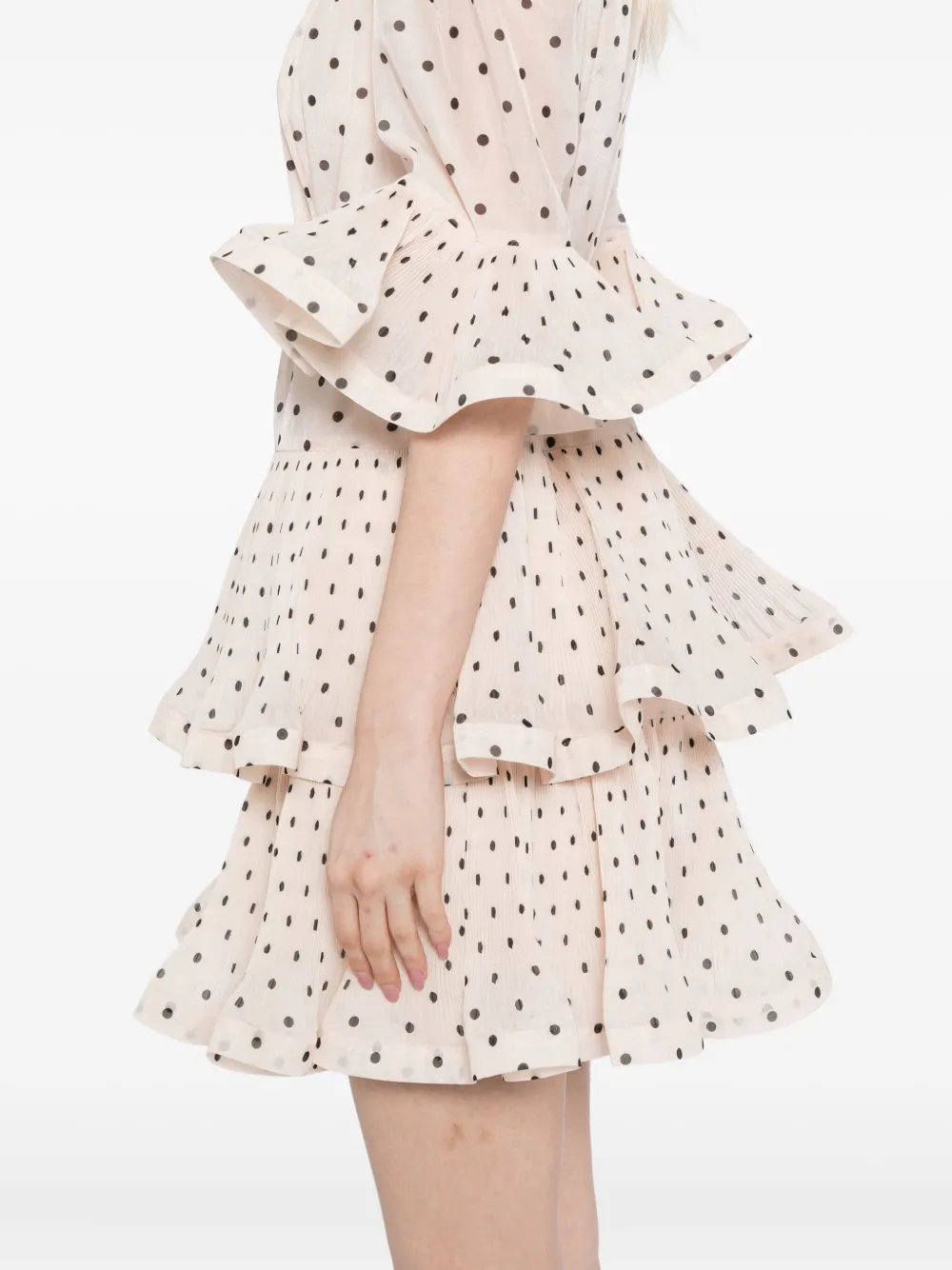ZIMMERMANN Geplooide mini-jurk met stippen Beige