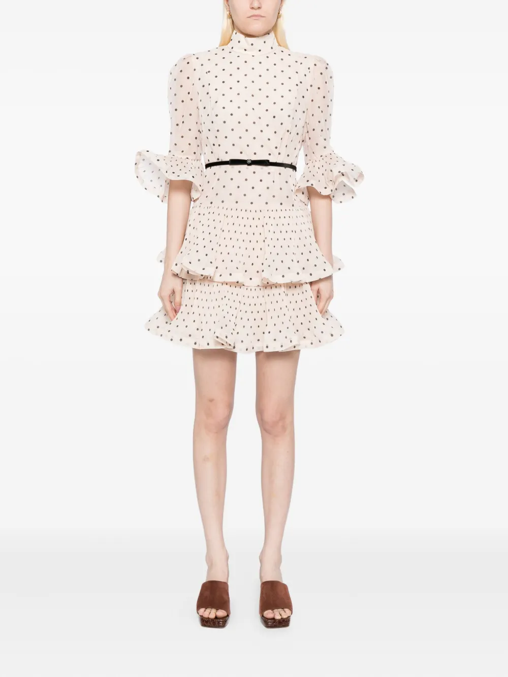 ZIMMERMANN Geplooide mini-jurk met stippen - Beige