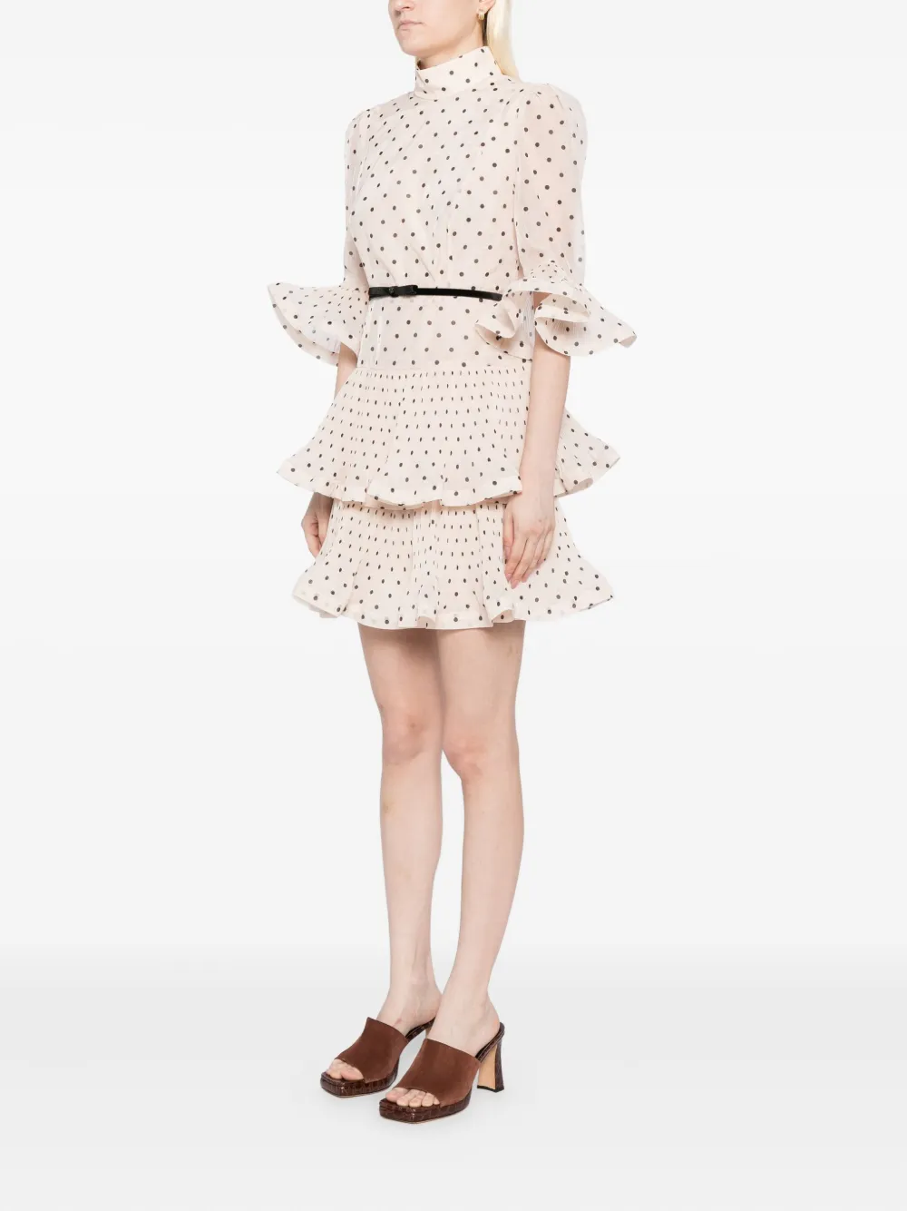 ZIMMERMANN Geplooide mini-jurk met stippen Beige