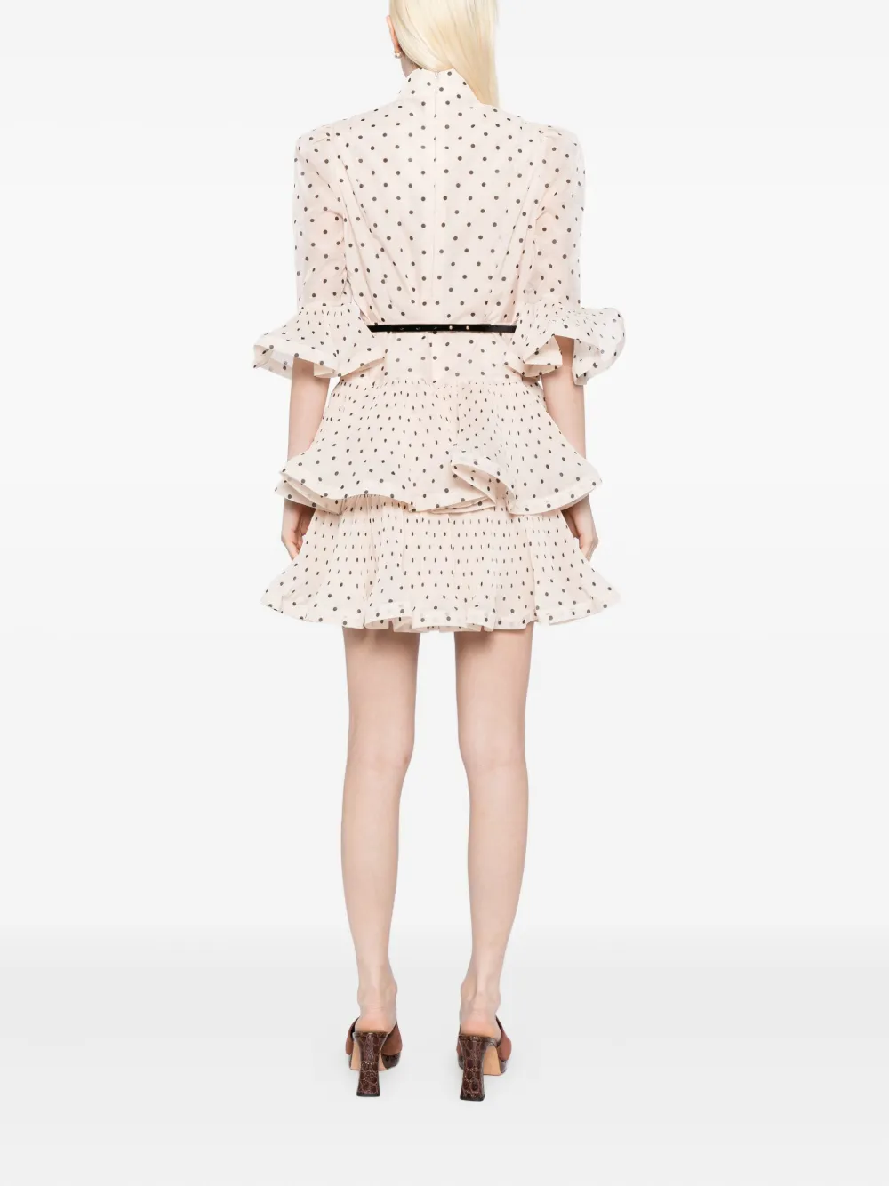 ZIMMERMANN Geplooide mini-jurk met stippen Beige