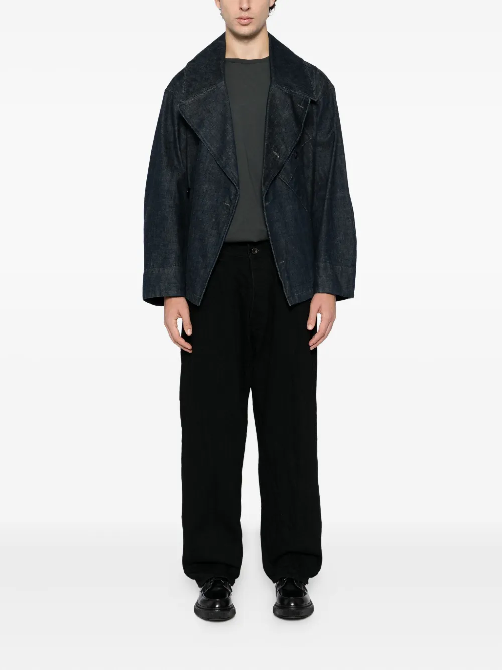 Studio Nicholson Seb denim broek met gekreukt effect - Zwart