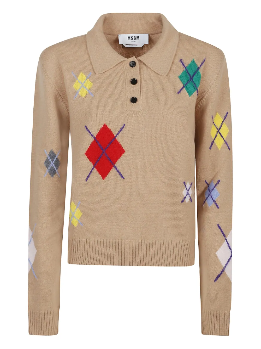MSGM diamond-pattern polo top Beige