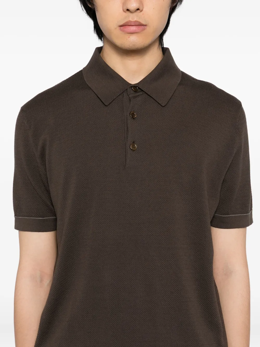 Brioni Gebreid poloshirt Bruin