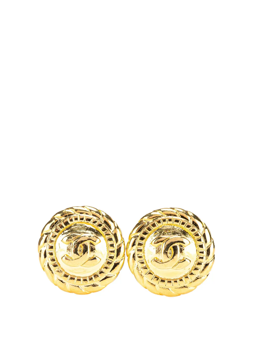 CHANEL Pre-Owned 1970-1980 Gold Plated CC Button Clip on Earrings costume earrings - Oro