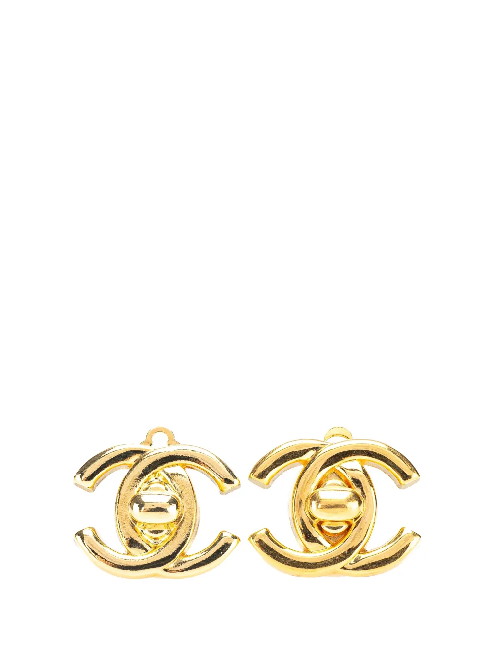 CHANEL Pre-Owned 1996 Gold Plated CC Turn Lock Clip On Earrings CHANEL Pre-Owned 1996 Gold Plated CC Turn Lock Clip On Earrings
