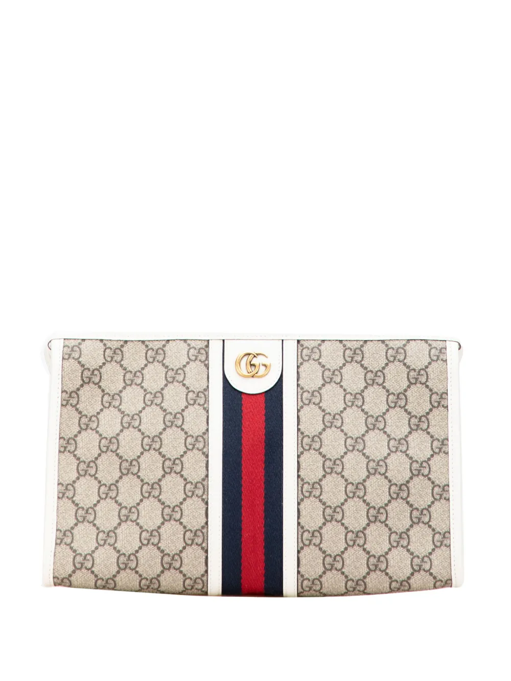 Pre-owned Gucci 2016-2025 Gg Supreme Web Ophidia Clutch Bag In Brown