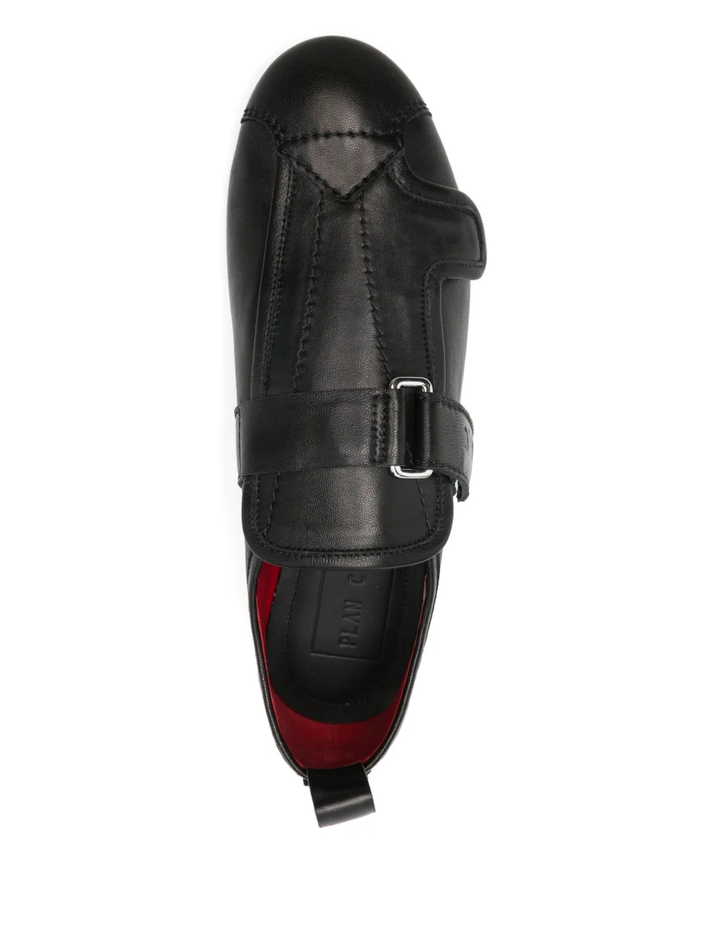 Plan C Leren sneakers met gespbandje Zwart