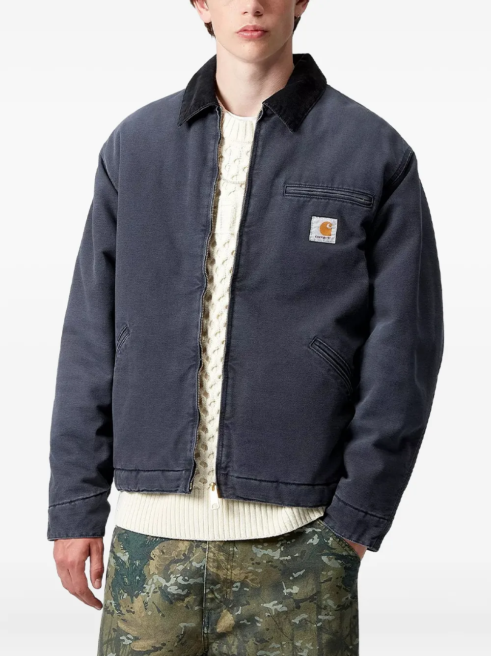 Carhartt Corduroy-collar Quilted Jacket In Blue