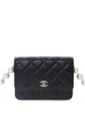 CHANEL Pre-Owned 2021 Quilted Calfskin Maxi Pearls Wallet On Chain crossbody bag - Black