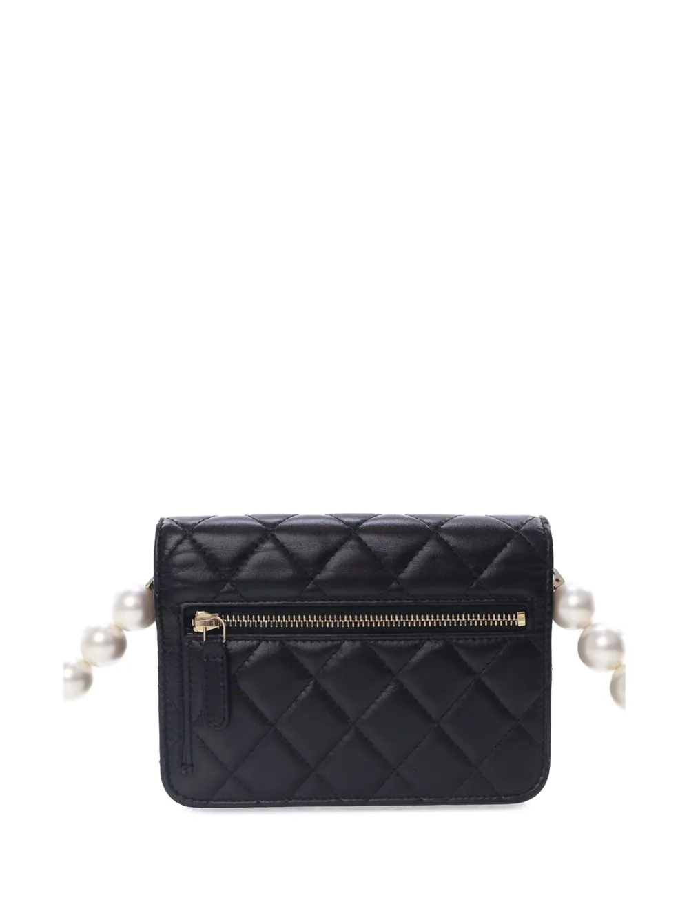 Pre-owned Chanel 2021 Quilted Calfskin Maxi Pearls Wallet On Chain Crossbody Bag In Black