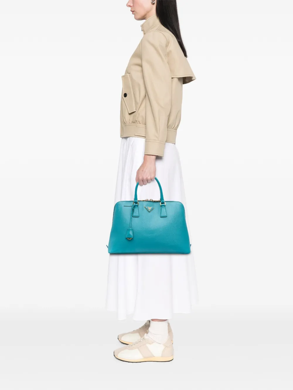 Pre-owned Prada 2010-2025 Large Saffiano Lux Promenade Satchel In Blue