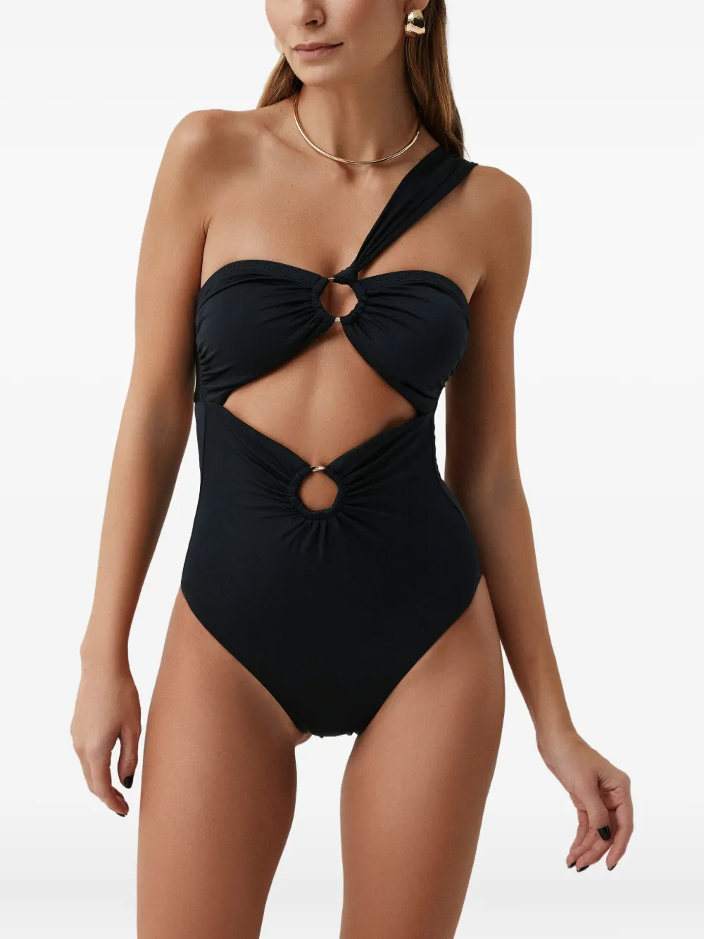 SOFIA ERHAN Asymmetrisch badpak met ringdetail Zwart