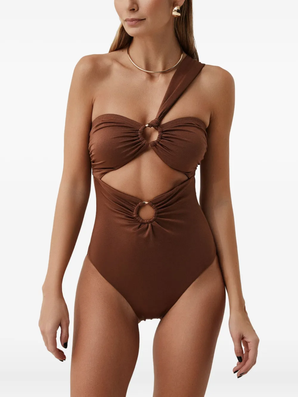 Sofia Erhan Gaia Cut-out Swimsuit In Brown