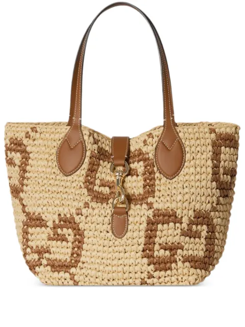 Gucci small horsebit straw tote bag
