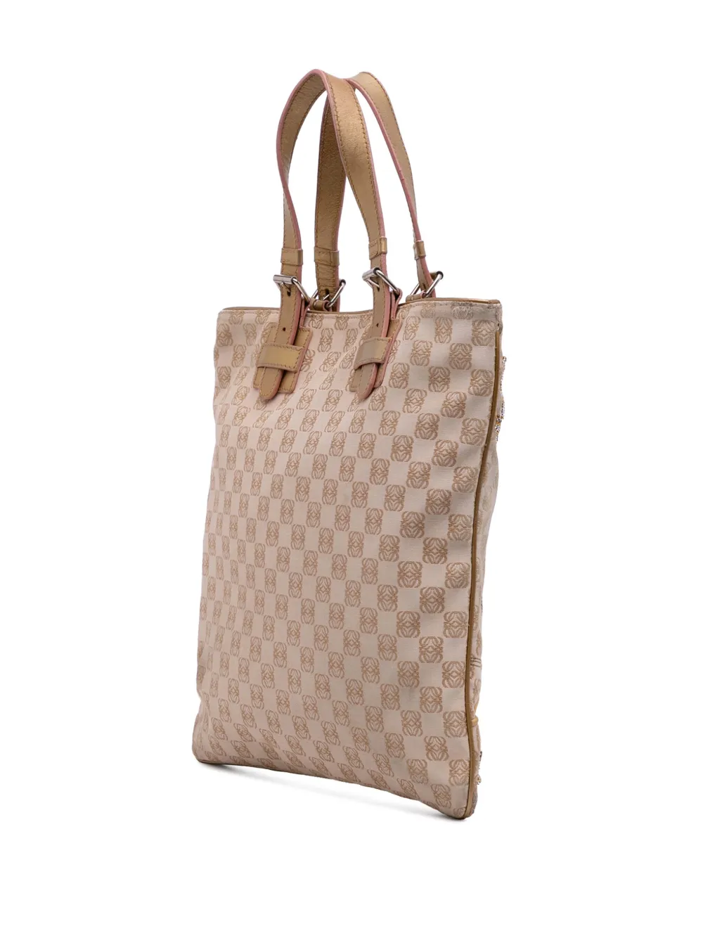 Pre-owned Loewe 2005 Anagram Canvas Embroidered Tote Bag In Brown