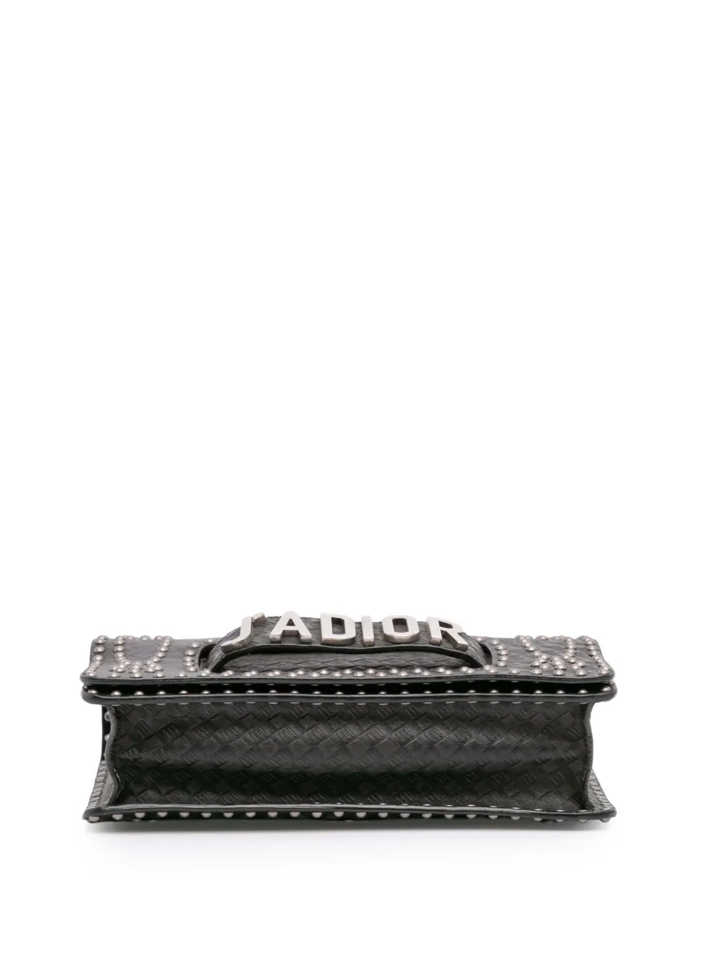 Pre-owned Dior 2017 Medium Embossed Calfskin Studded Ja Chain Flap Shoulder Bag In Black