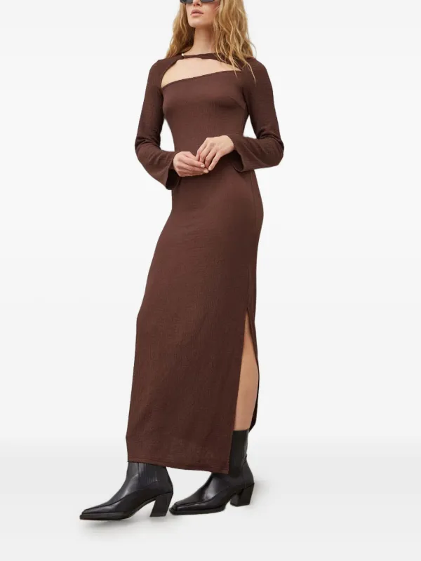 polka dot brown maxi dress Alison Abstract Mesh Cutout Formal Dress main image 1