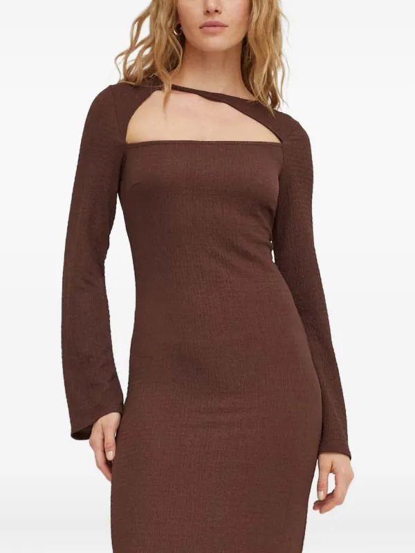 fitted lace wedding dress Dera Asymmetric Cut Out Mini Dress in Brown | Jaded London main image 1