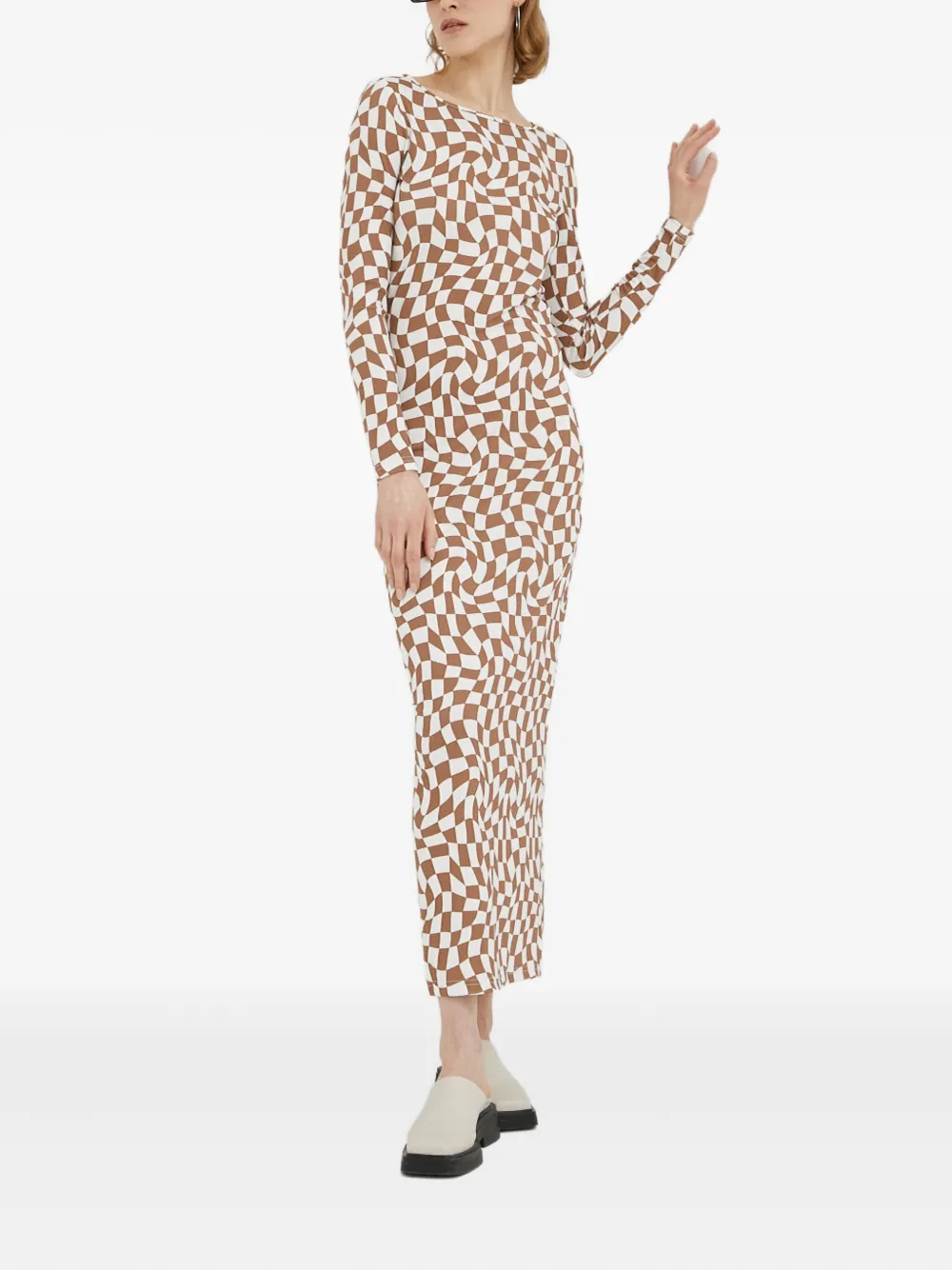 Résumé checked midi dress | Brown | Image 1