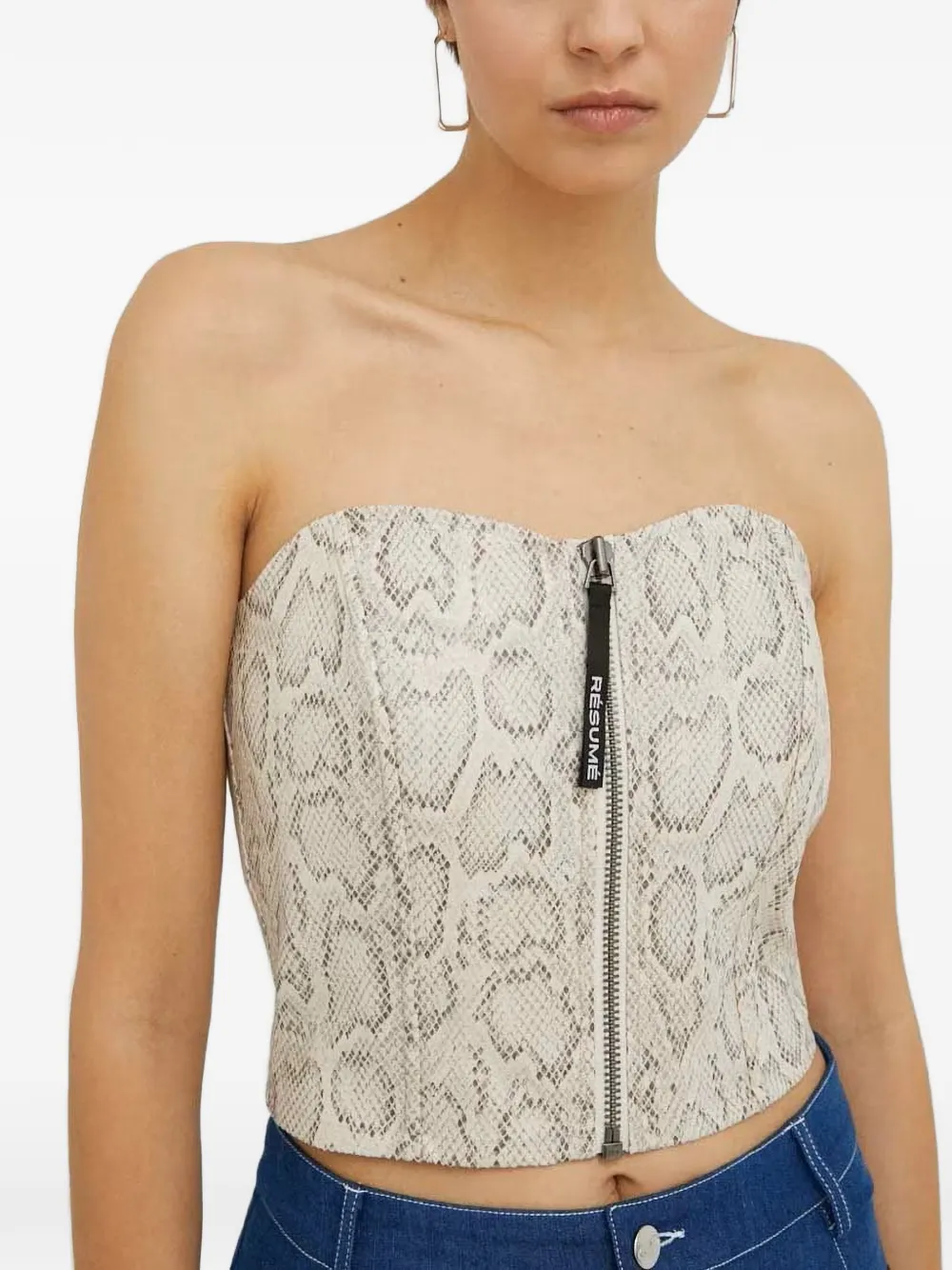  Résumé Snakeskin-print Zip-up Top - Neutrals 