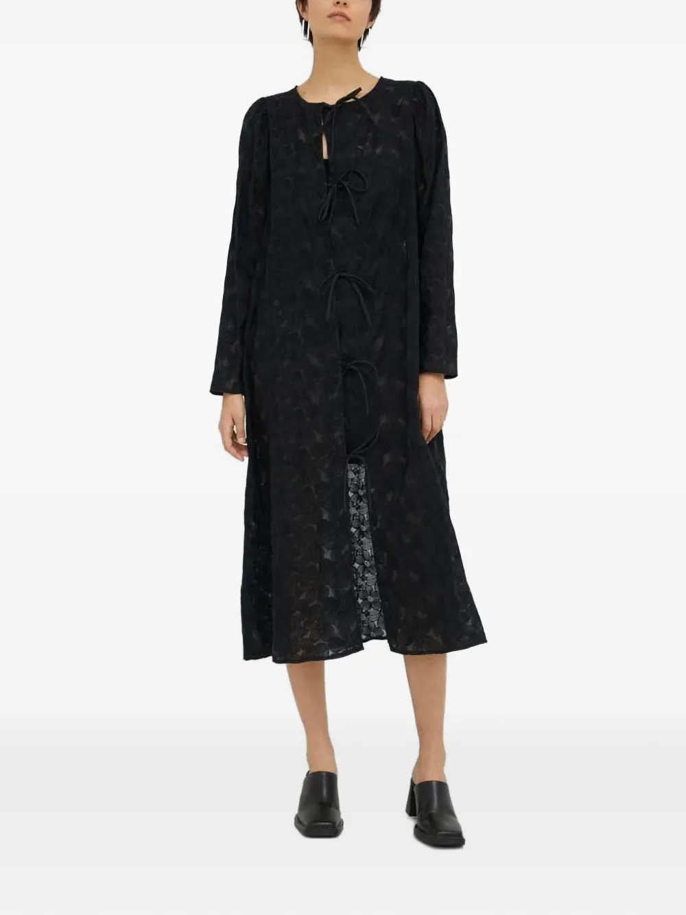 Résumé tie-front long-sleeved midi dress - Nero