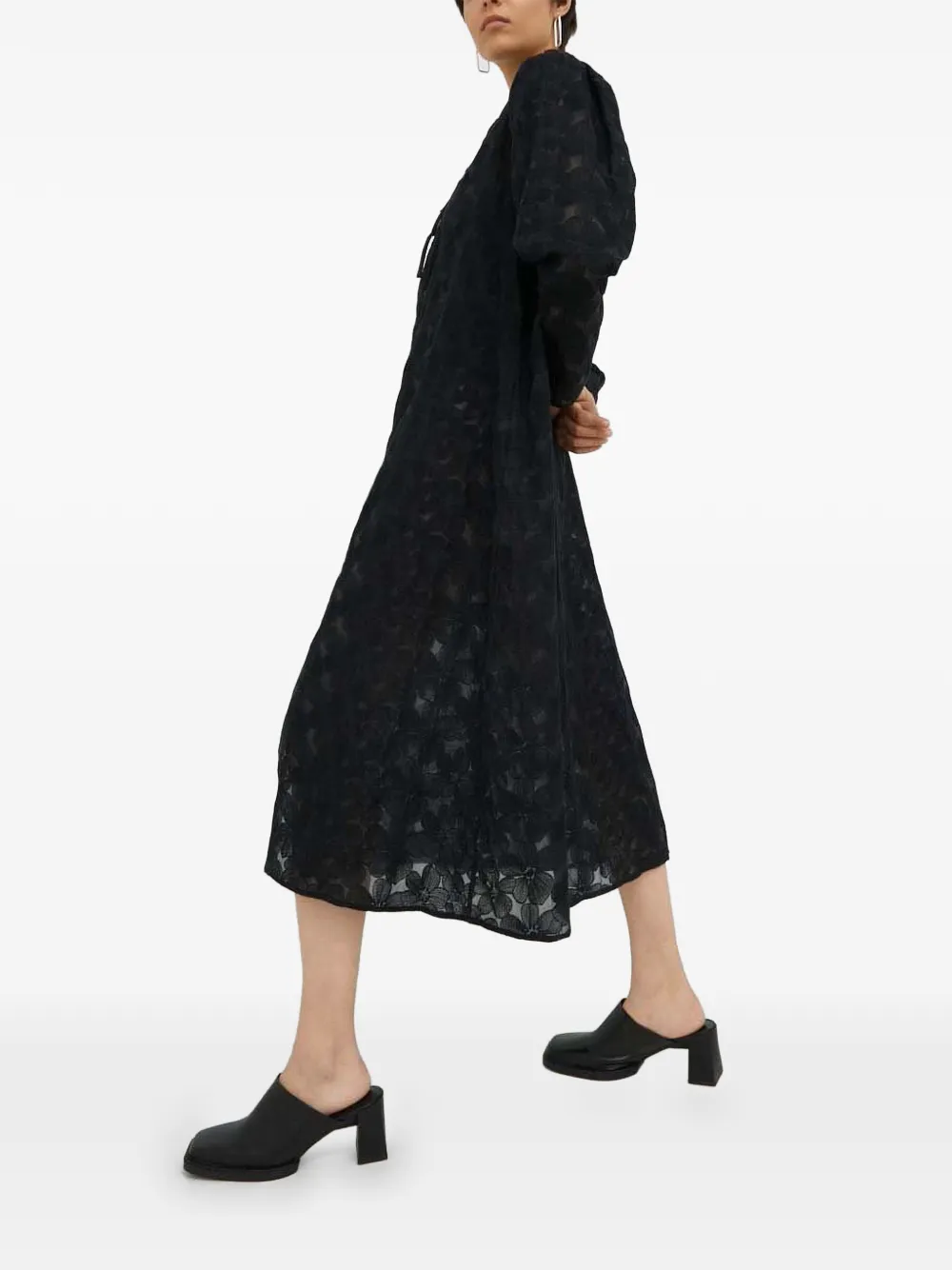  Résumé Tie-front Long-sleeved Midi Dress - Black 