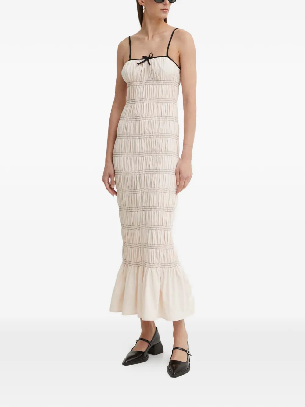  Résumé Beaurs Shirred Ruffle Midi Dress - Neutrals 