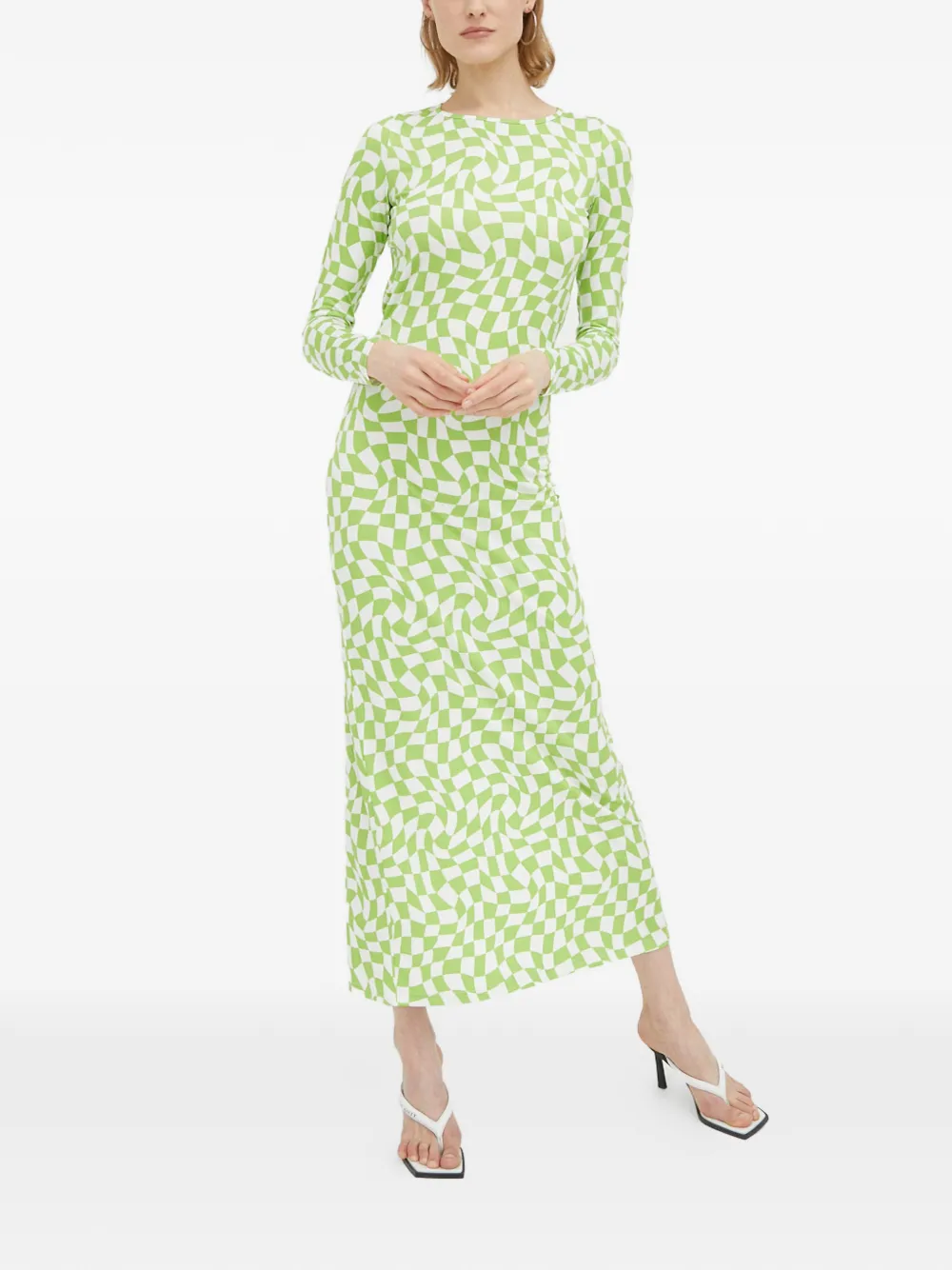  Résumé Open-back Checkd Midi Dress - Green 