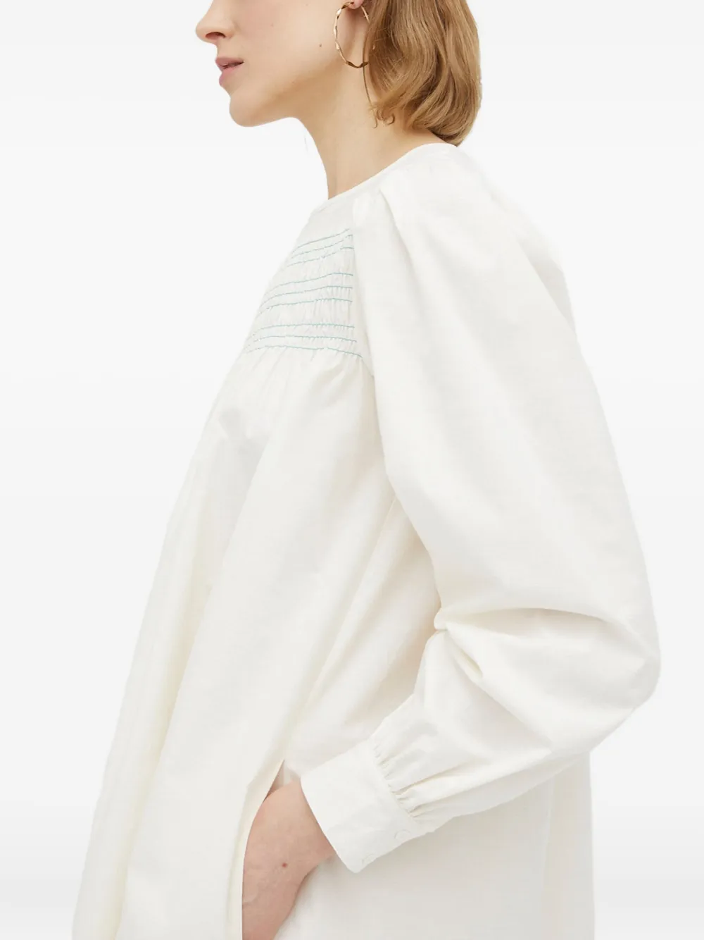 Resume Smocked Long-sleeve Dress In White