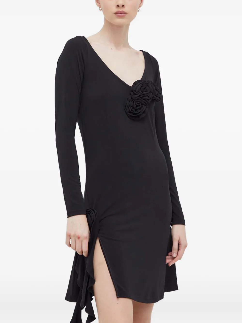 Résumé floral appliqué slit dress | Black | Image 1