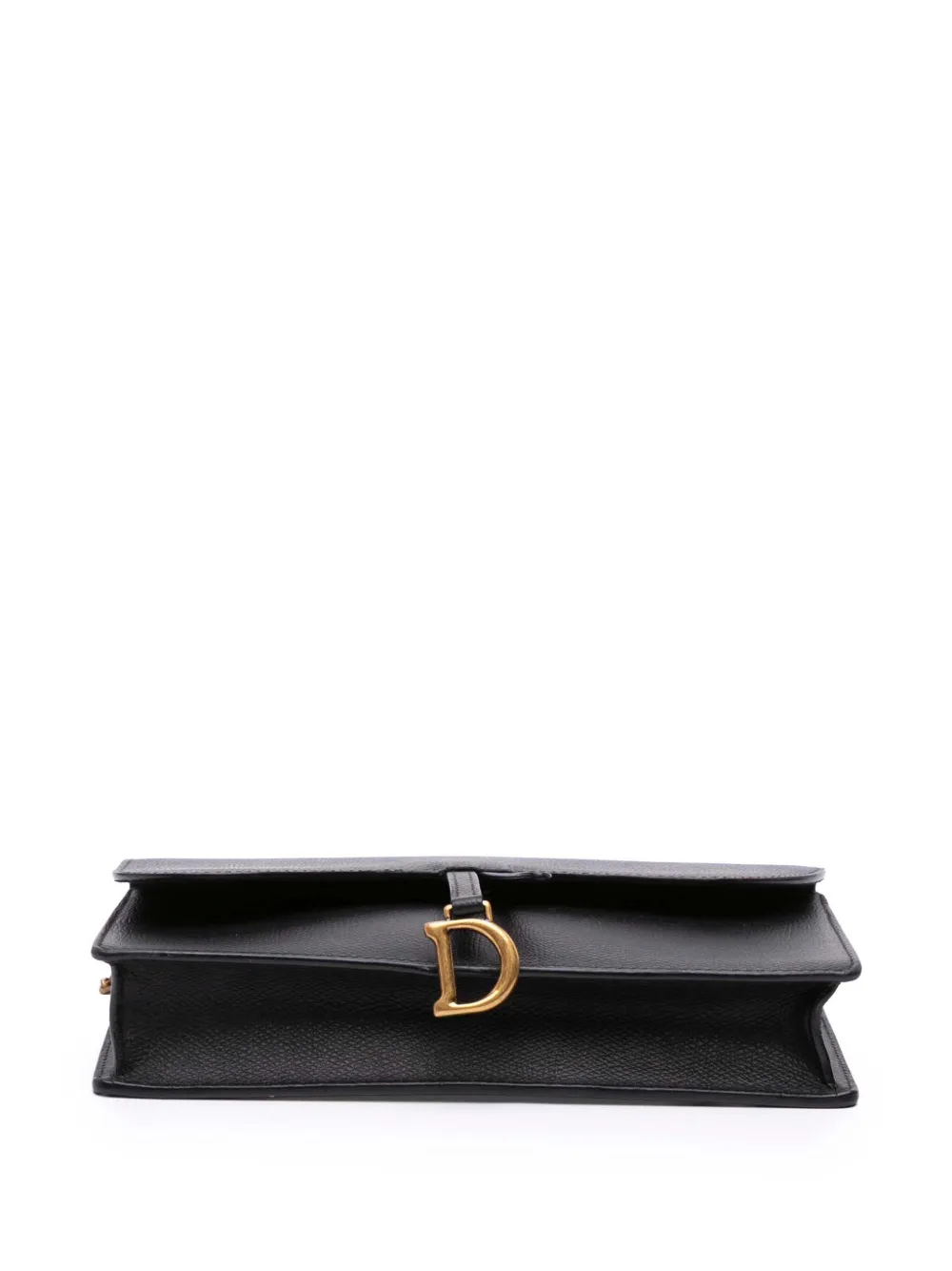 Pre-owned Dior 2019 Grained Calfskin Saddle Chain Pouch Crossbody Bag In Black