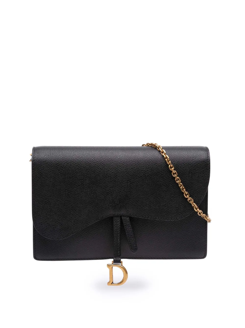 Pre-owned Dior 2019 Grained Calfskin Saddle Chain Pouch Crossbody Bag In Black