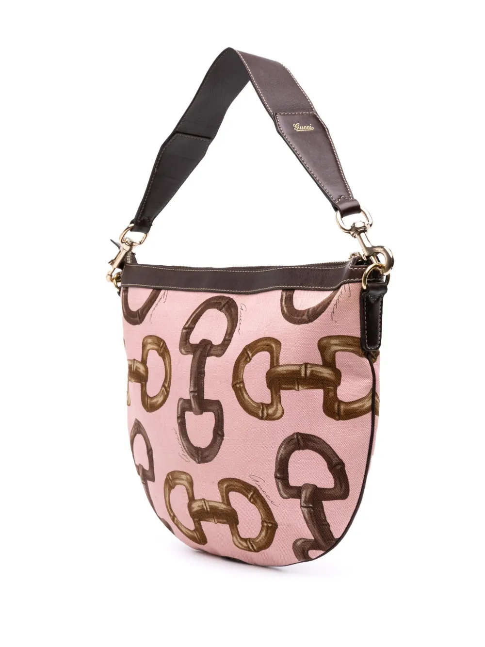 Pre-owned Gucci 2000-2015 Canvas Bamboo Horsebit Print Hobo Bag In Pink