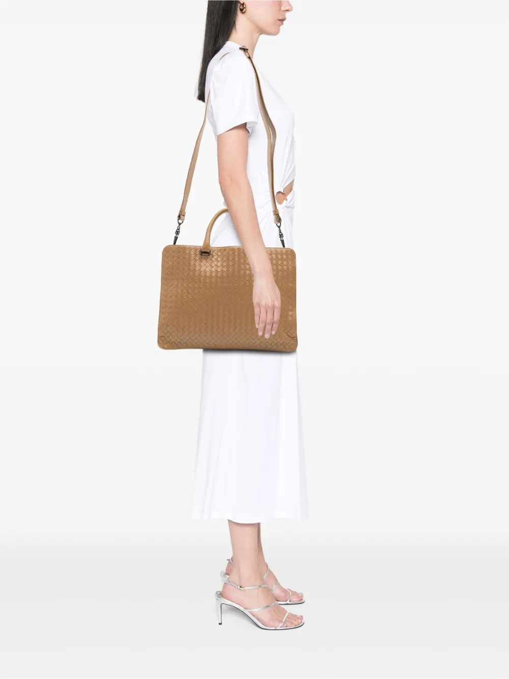 Pre-owned Bottega Veneta 2012-2025 Nappa Intrecciato Business Bag In Brown