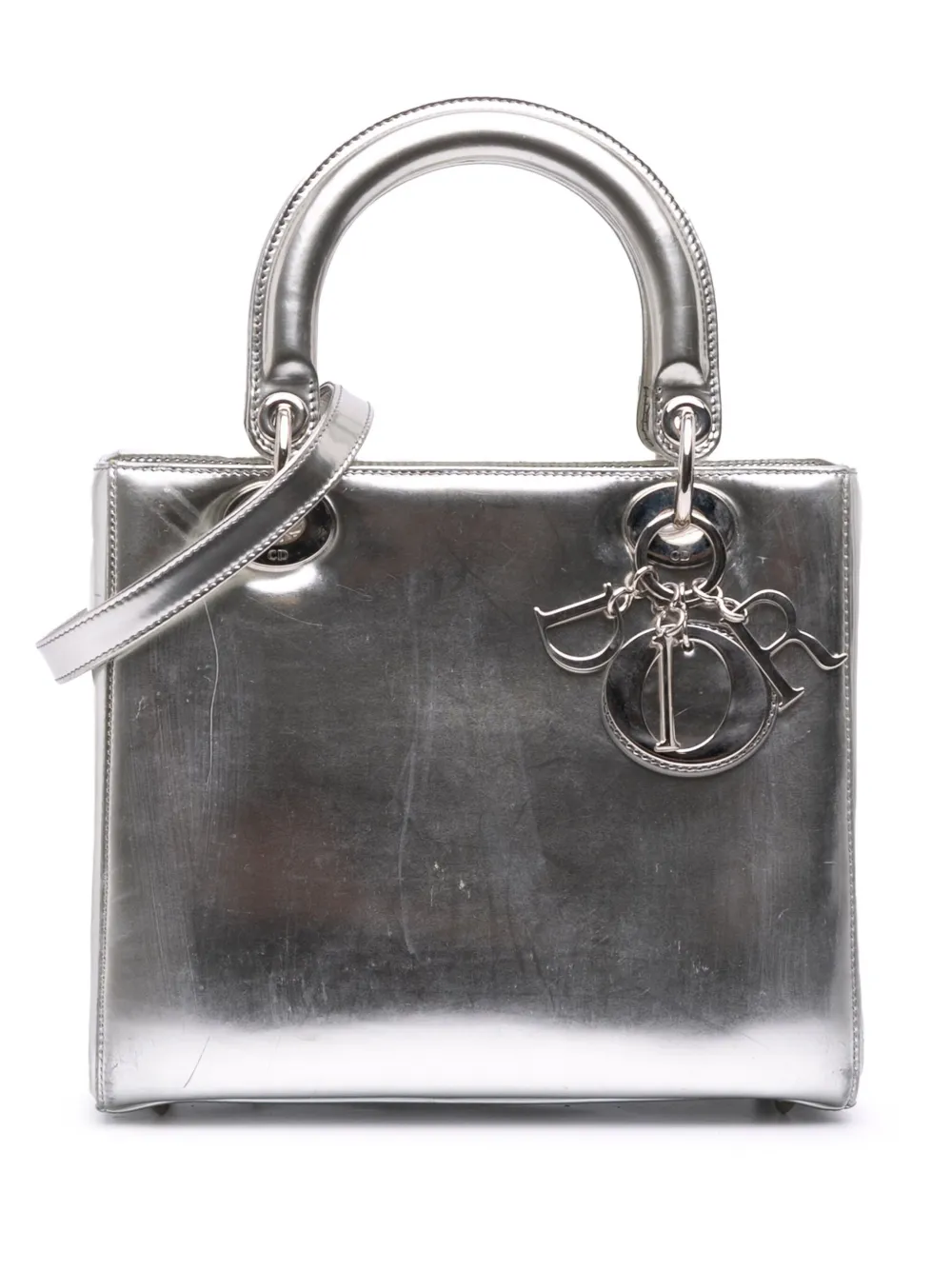 Christian Dior Pre-Owned 2013 Medium Metallic Patent Lady Dior satchel | Silver | Image 1