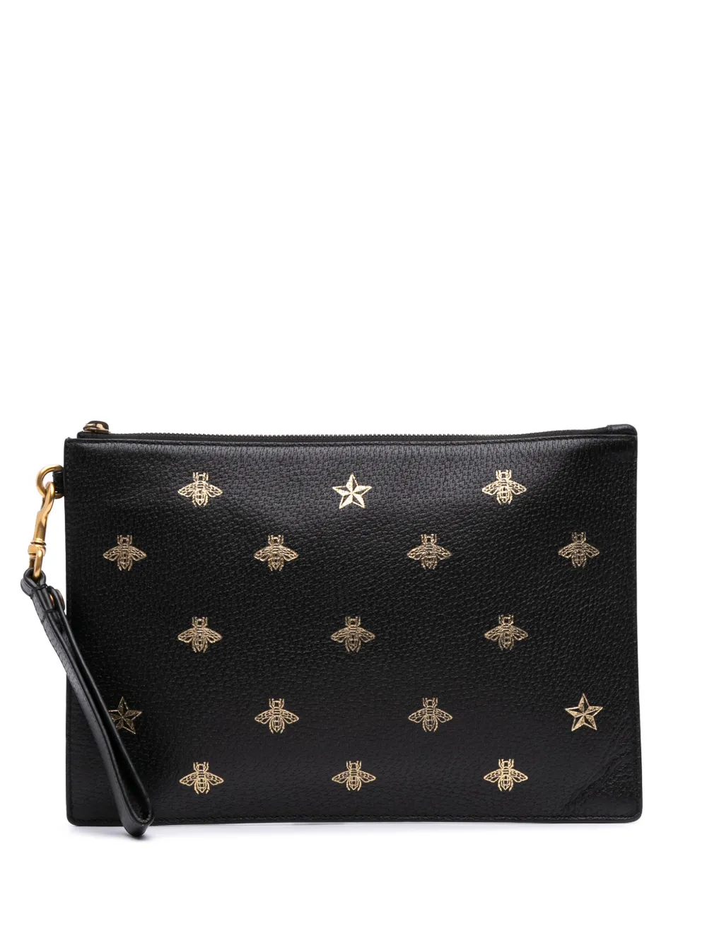 Pre-owned Gucci 2000-2015 Bee Star Leather Clutch Bag In Black