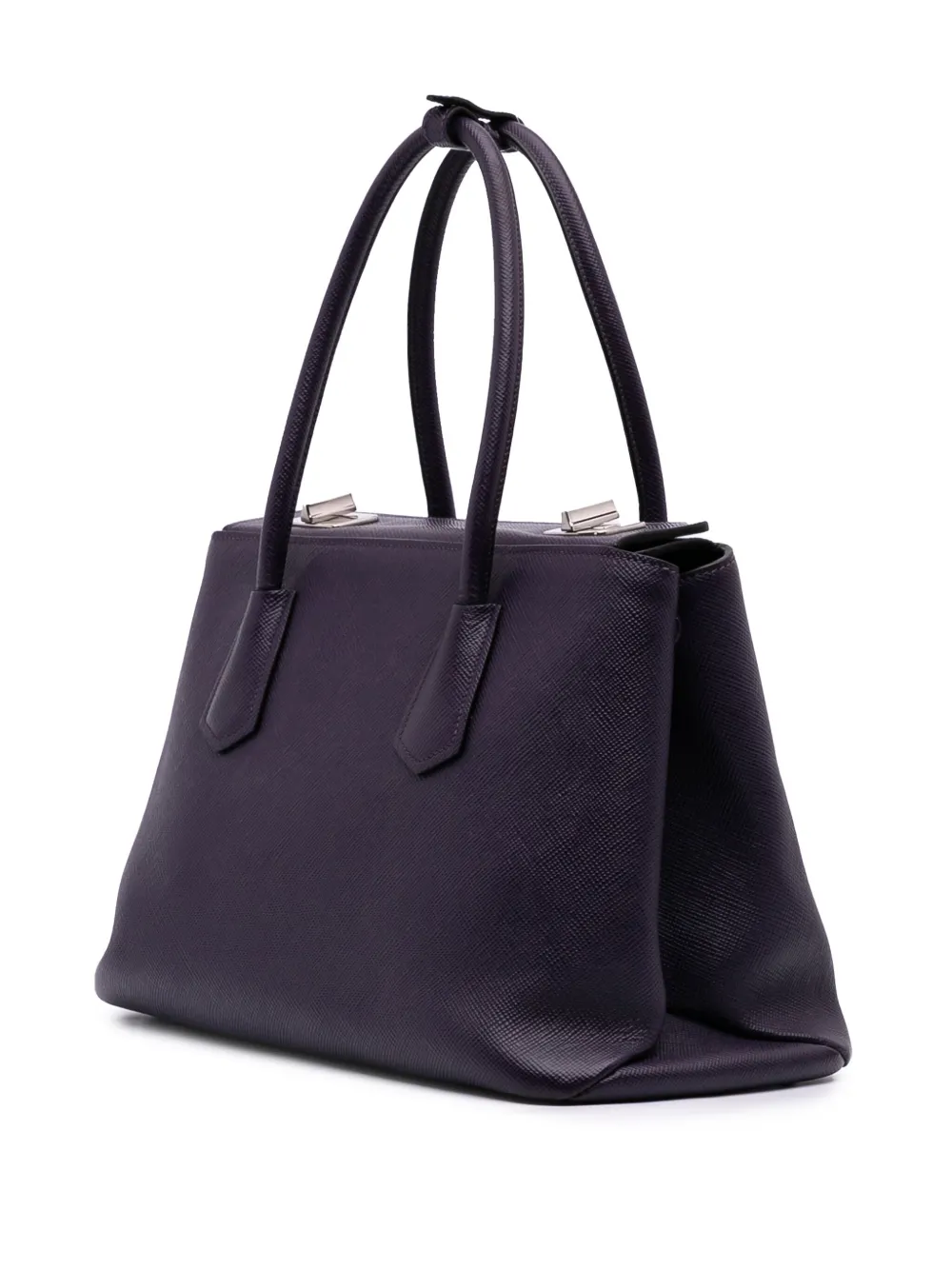 Pre-owned Prada 2010-2025 Saffiano Cuir Turnlock Twin Satchel In Purple