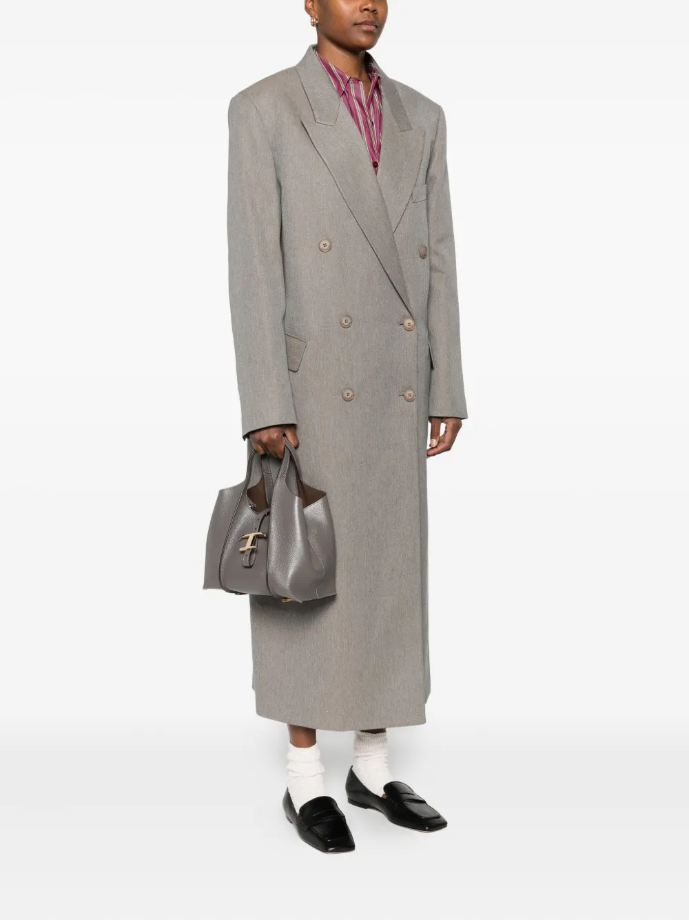 Tod's Timeless kleine leren shopper met T-gesp - Grijs