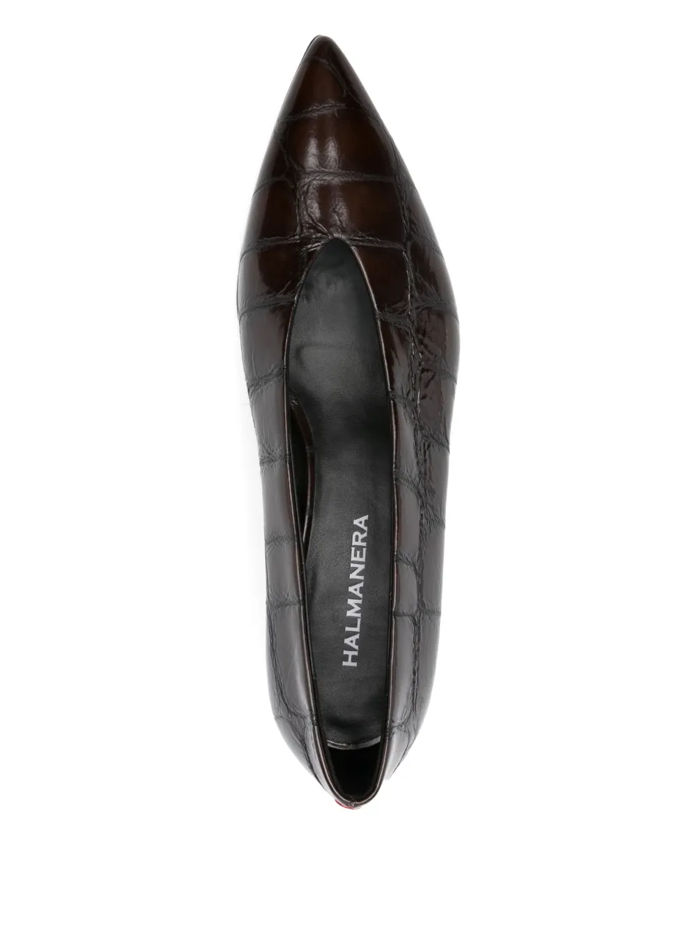 Halmanera crocodile-effect pointed-toe pumps Brown