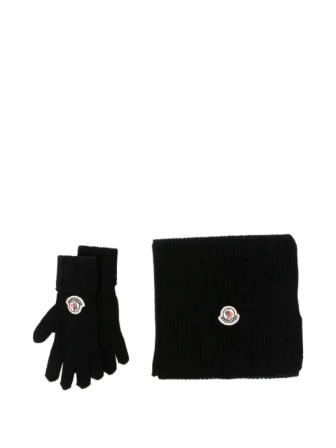 Moncler Enfant logo-patch ribbed-knit scarf and gloves set