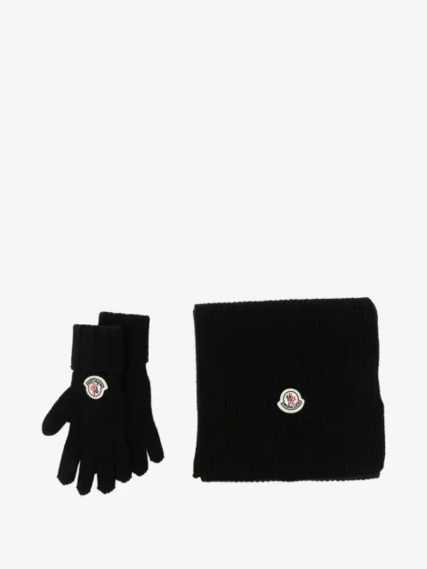 Moncler Enfant 标贴罗纹针织围巾与手套套装