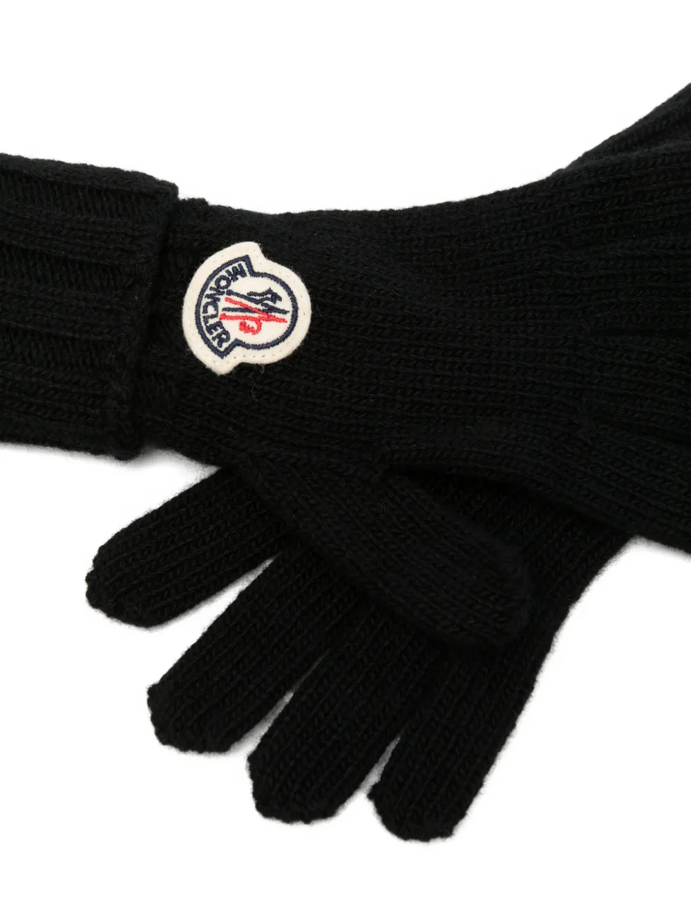 Moncler Enfant Ribgebreide sjaal en handschoenen met logopatch Zwart