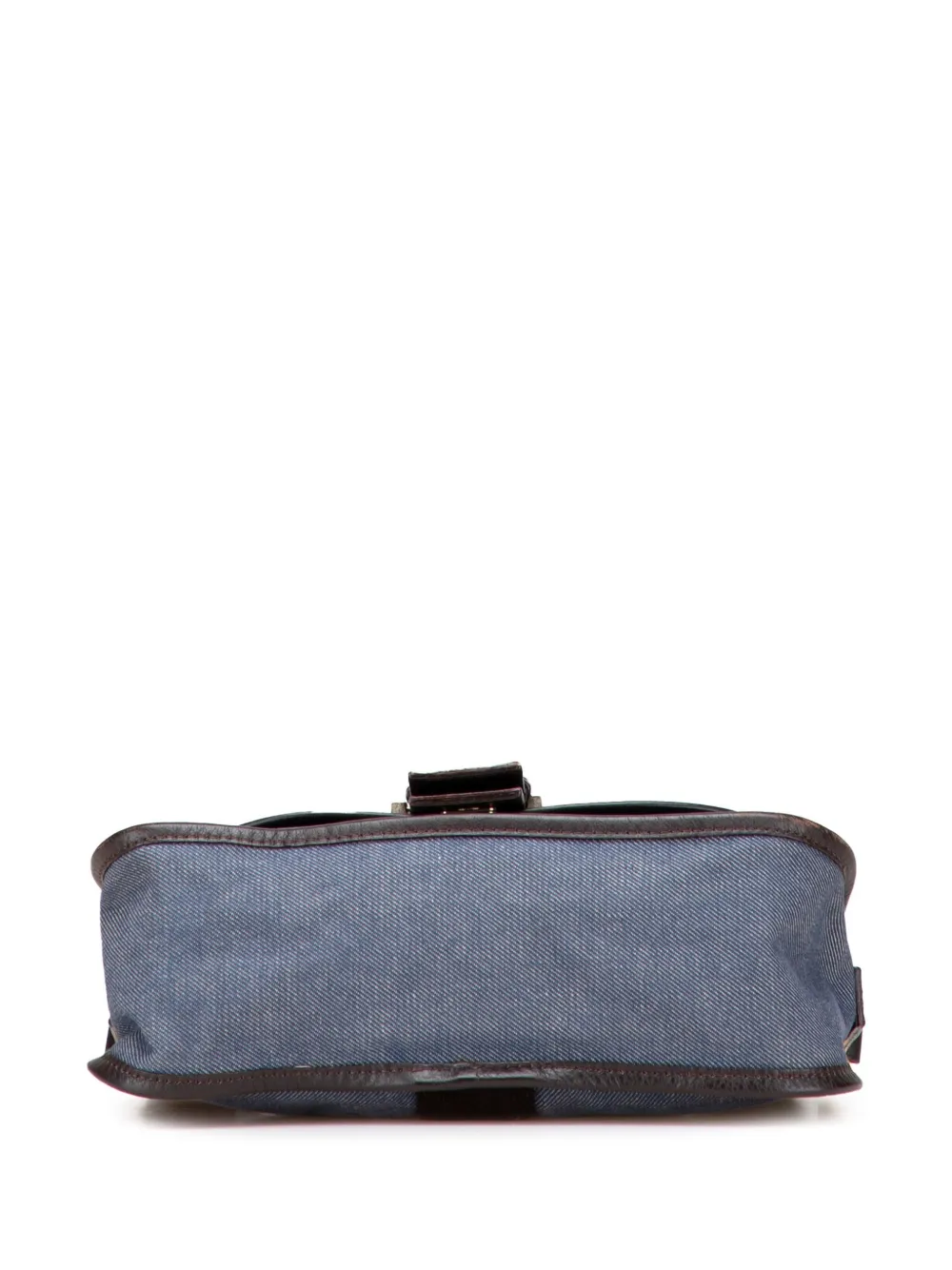 Pre-owned Fendi 2000-2010 Zucca Trimmed Denim Buckle Flap Bag Crossbody Bag In Blue