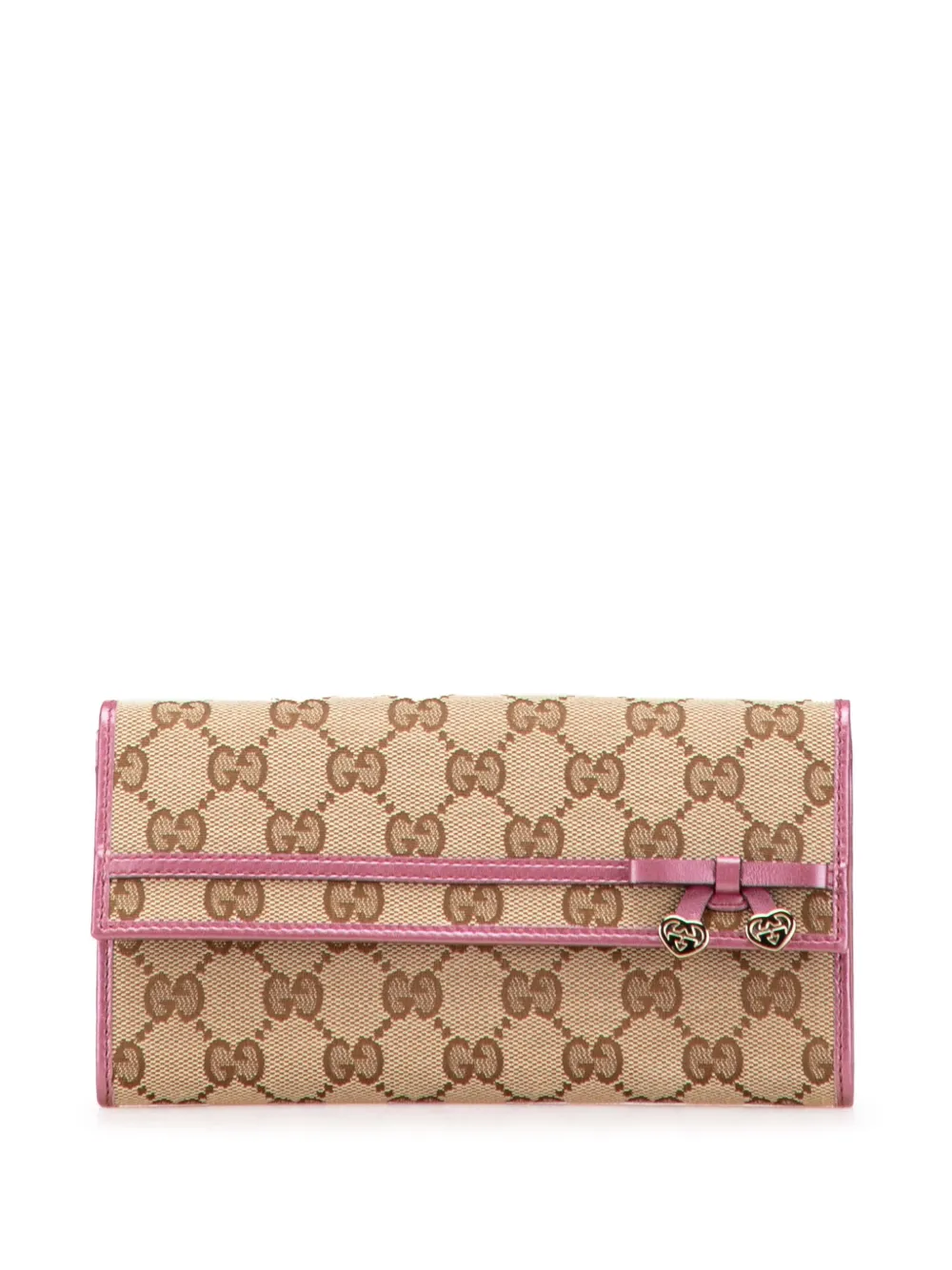 Pre-owned Gucci 2000-2015 Gg Canvas Bow Heart Continental Wallet Long Wallets In Brown