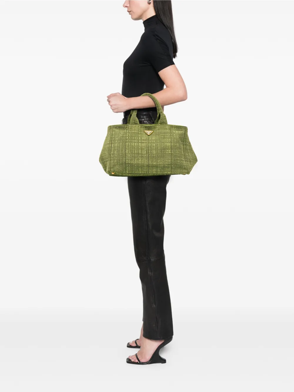 Pre-owned Prada 2013-2025 Large Canvas Canapa Satchel In Green
