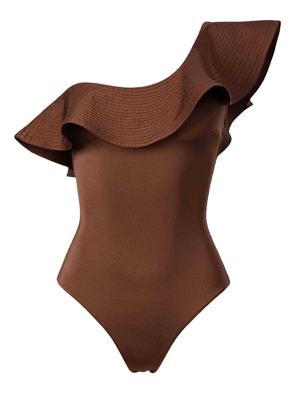 Sofia Erhan Ruffle-neck Swimsuit In Brown