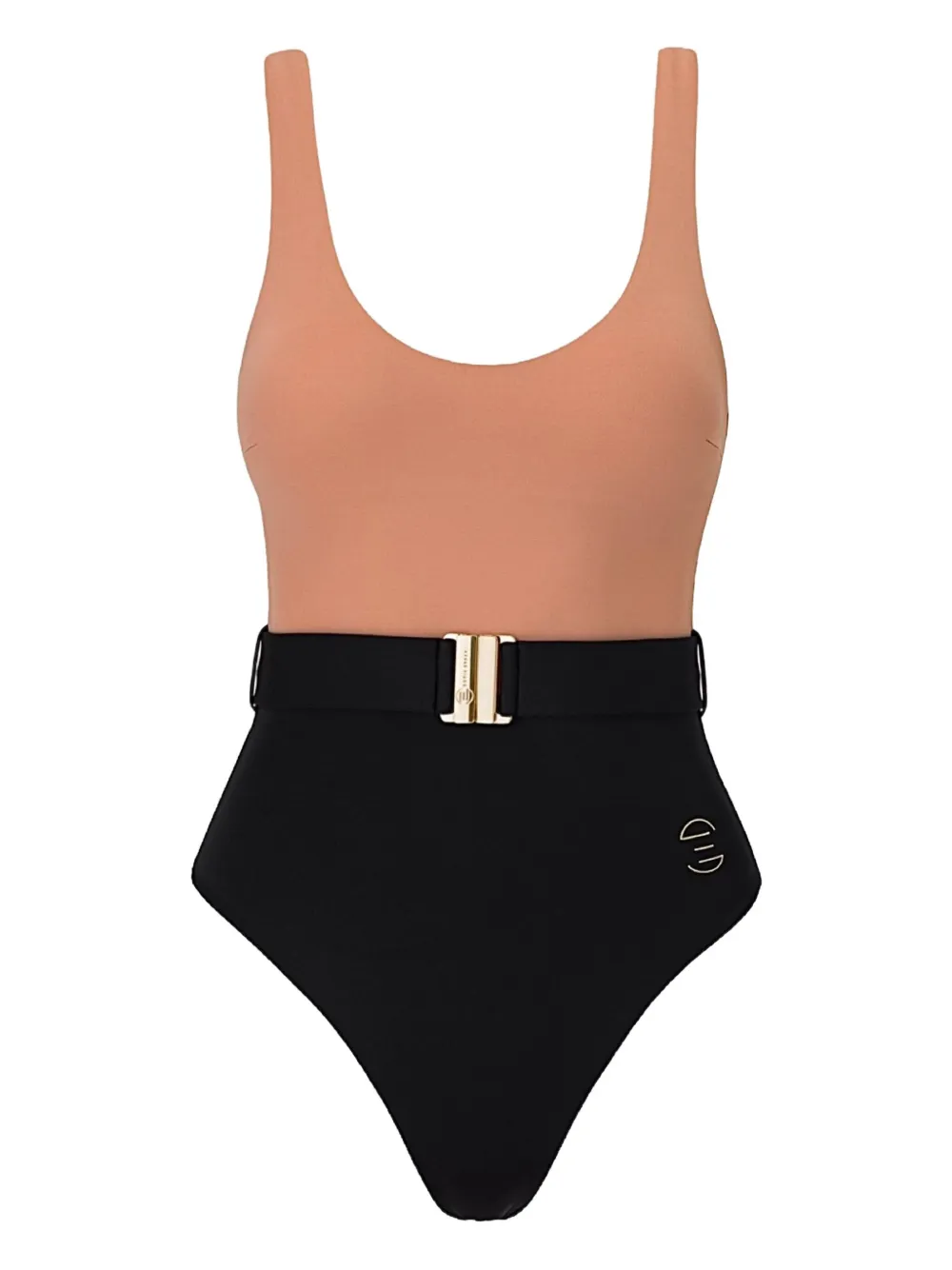 Sofia Erhan Belted Two-tone Swimsuit In Brown