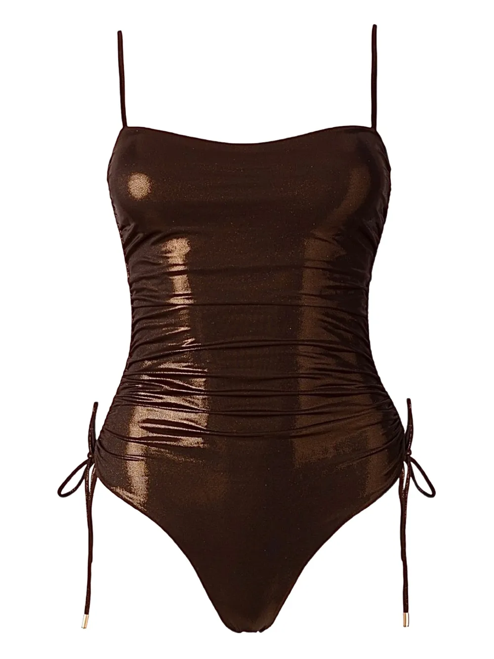 Sofia Erhan Shimmer-effect Drawstring Swimsuit In Brown